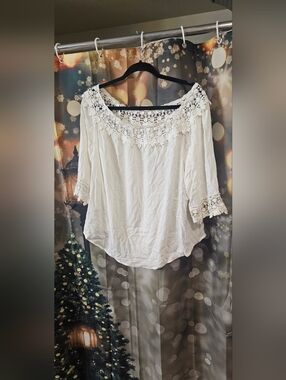 Jolt White Crochet-Trim Off-Shoulder Blouse